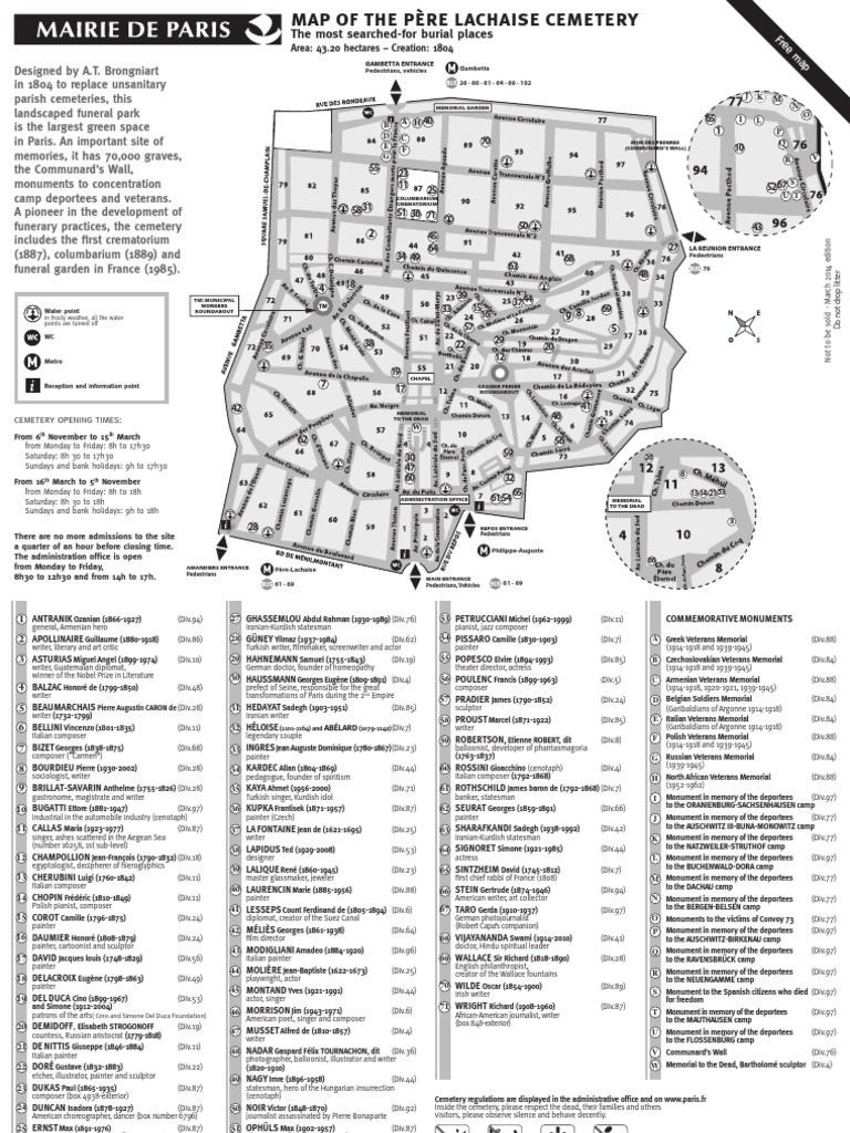 Pã Re Lachaise Cemetery Map Map Of Père Lachaise Cemetery | Pdf