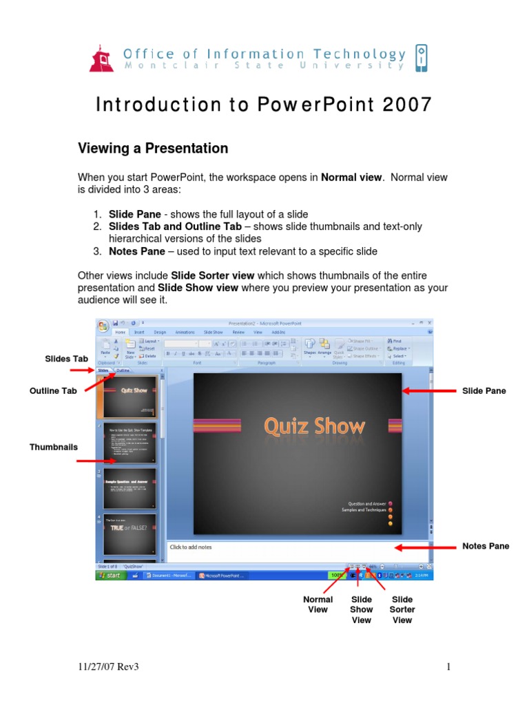 Introduction To Powerpoint 2007: Viewing A Presentation | PDF | Page ...