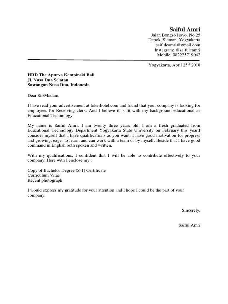 Graphic Designer - Contoh Surat Lamaran Kerja Bahasa Inggris | PDF