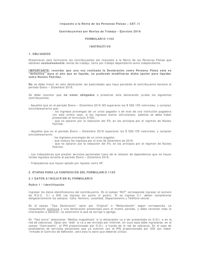 Instructivo Formulario +1102 2016 | PDF | Salario | Finanzas (general)