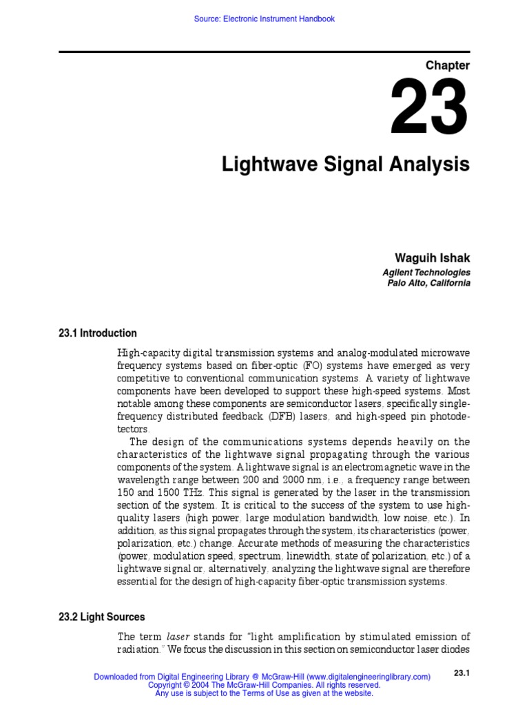 Lightwave Signal Analysis: Agilent Technologies Palo Alto, California ...