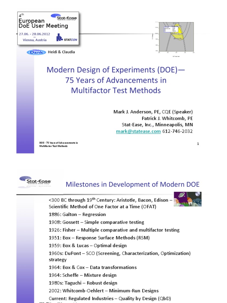 Modern Design of Experiments (DOE) - 75 Years of Advancements in ...