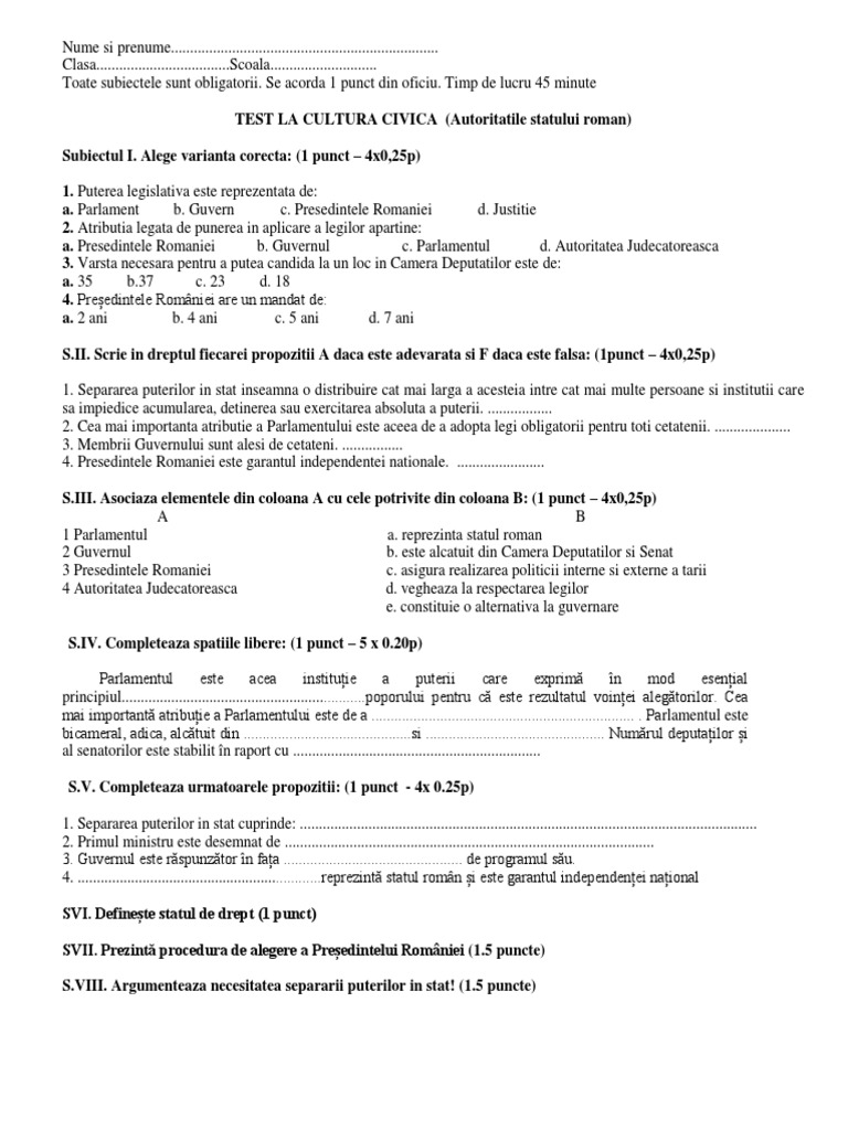 Model Test Initial Educatie Sociala Clasa 5