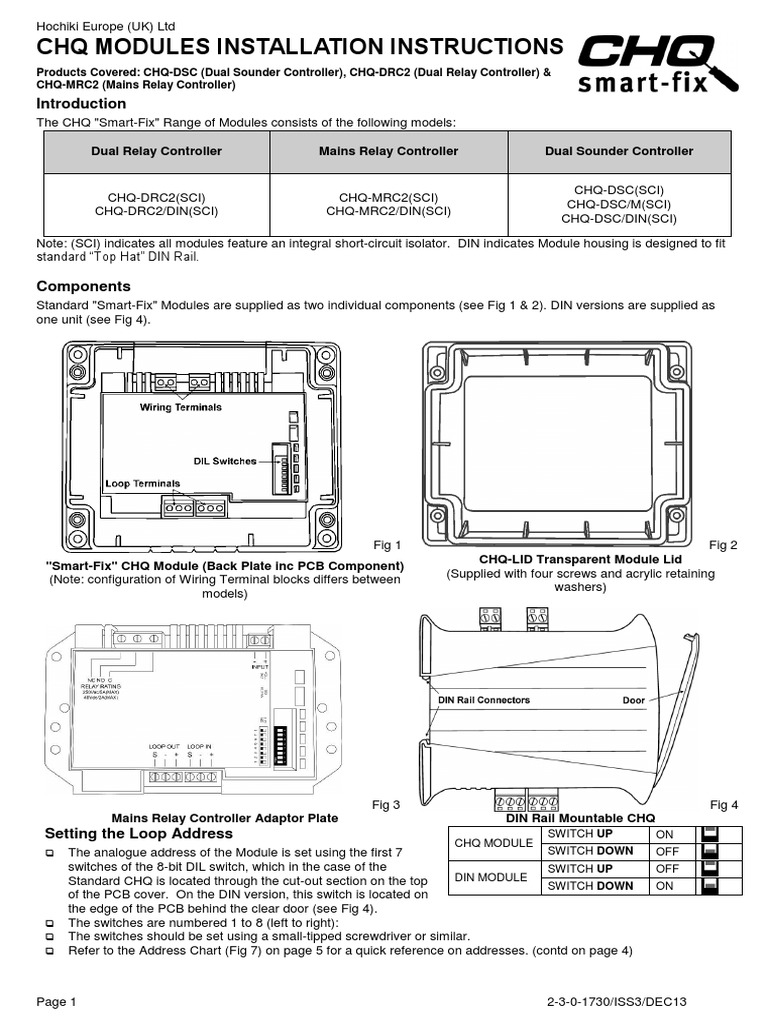 Hochiki CHQ Modules Installation Guide | PDF | Relay | Electrical Wiring