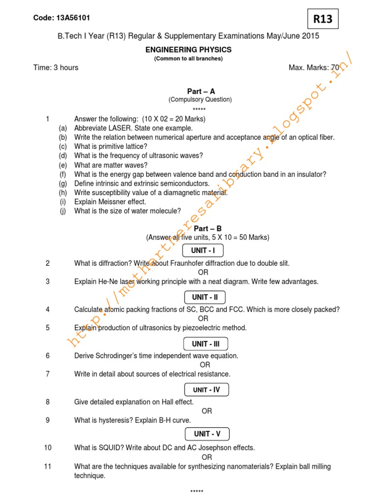 Physics Exam Questions on Diffraction, Lasers, Semiconductors PDF