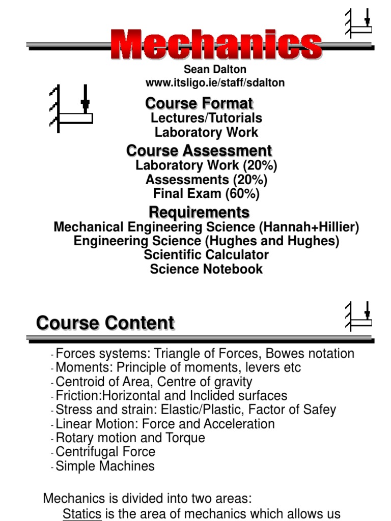 Mechanics Course Overview and Content | PDF | Lever | Force