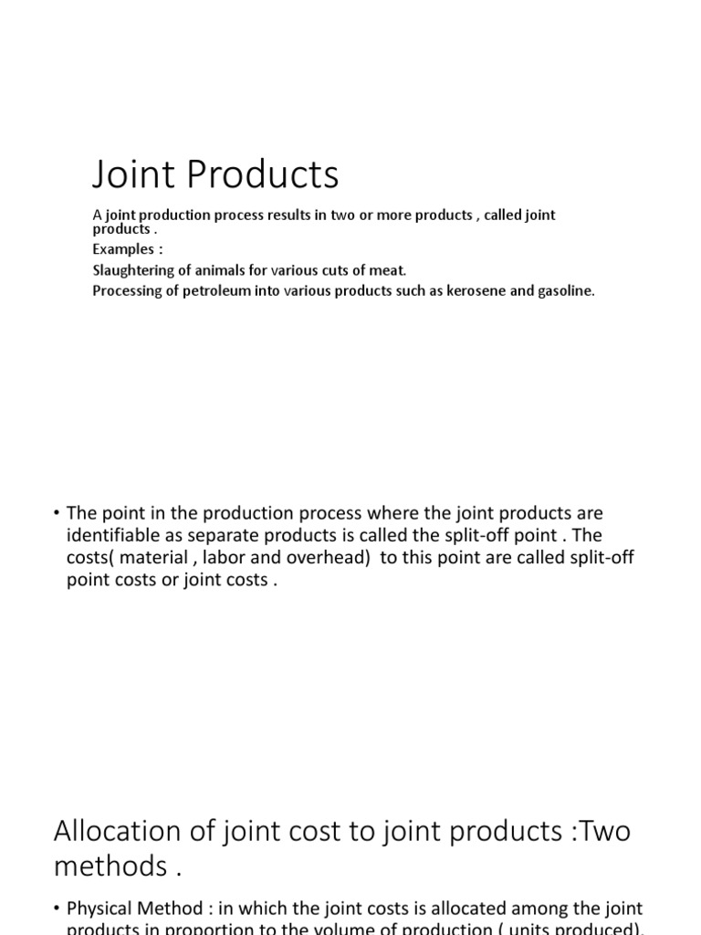 Joint Costs Pdf Cost Prices