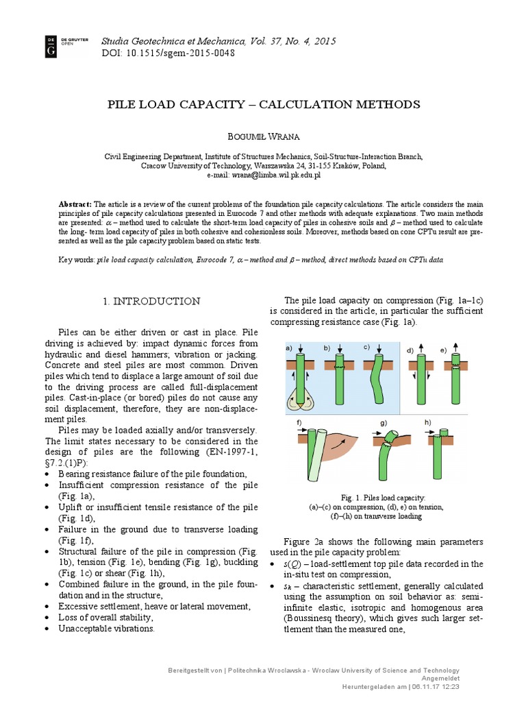 Pile Load Capacity Calculation Methods | PDF | Deep Foundation | Soil ...