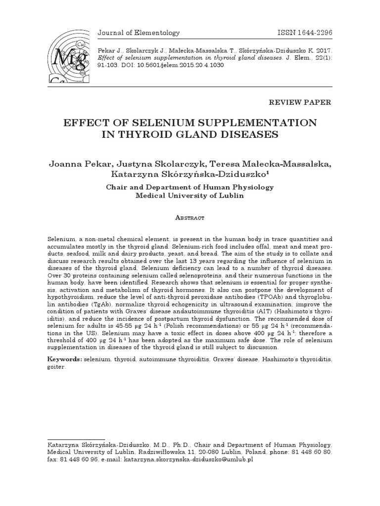 Div StyletextAlign Justify Effect of Selenium Supplementation in