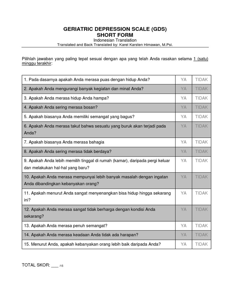 Skala Depresi Geriatrik Indonesia | PDF