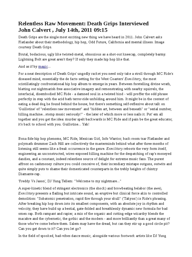 Death Grips Interview PDF Hip Hop Music Entertainment (General)