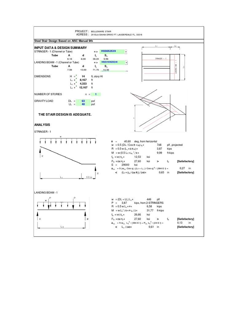 Input Data & Design Summary: Steel Stair Design Based On AISC Manual ...