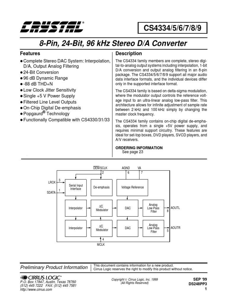 CS4338 PDF | PDF | Digital To Analog Converter | Electronic Filter