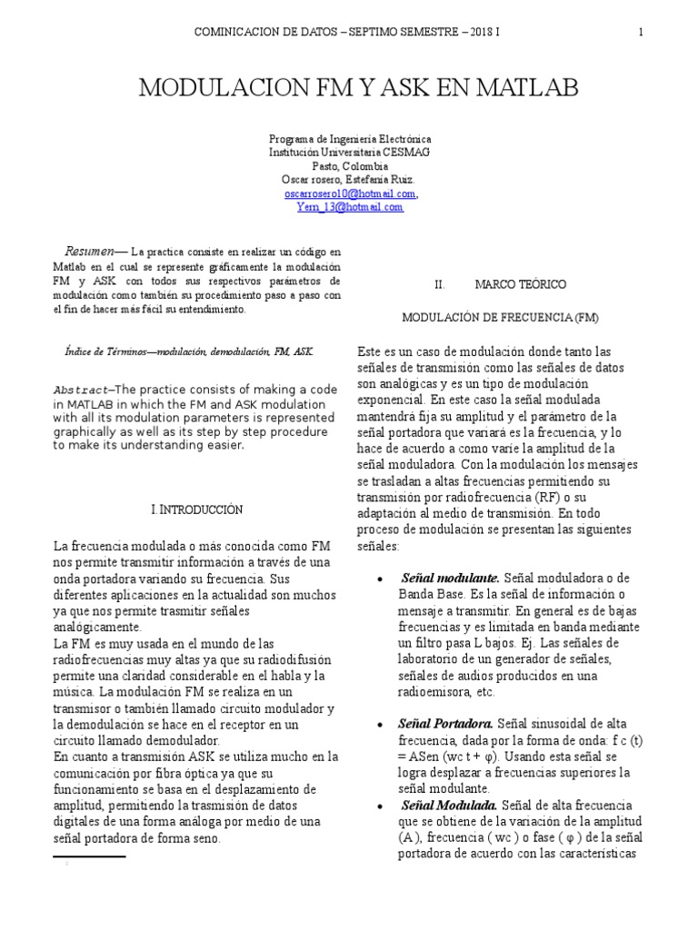 Modulación FM y ASK en MATLAB | PDF | Modulación | Modulación de frecuencia
