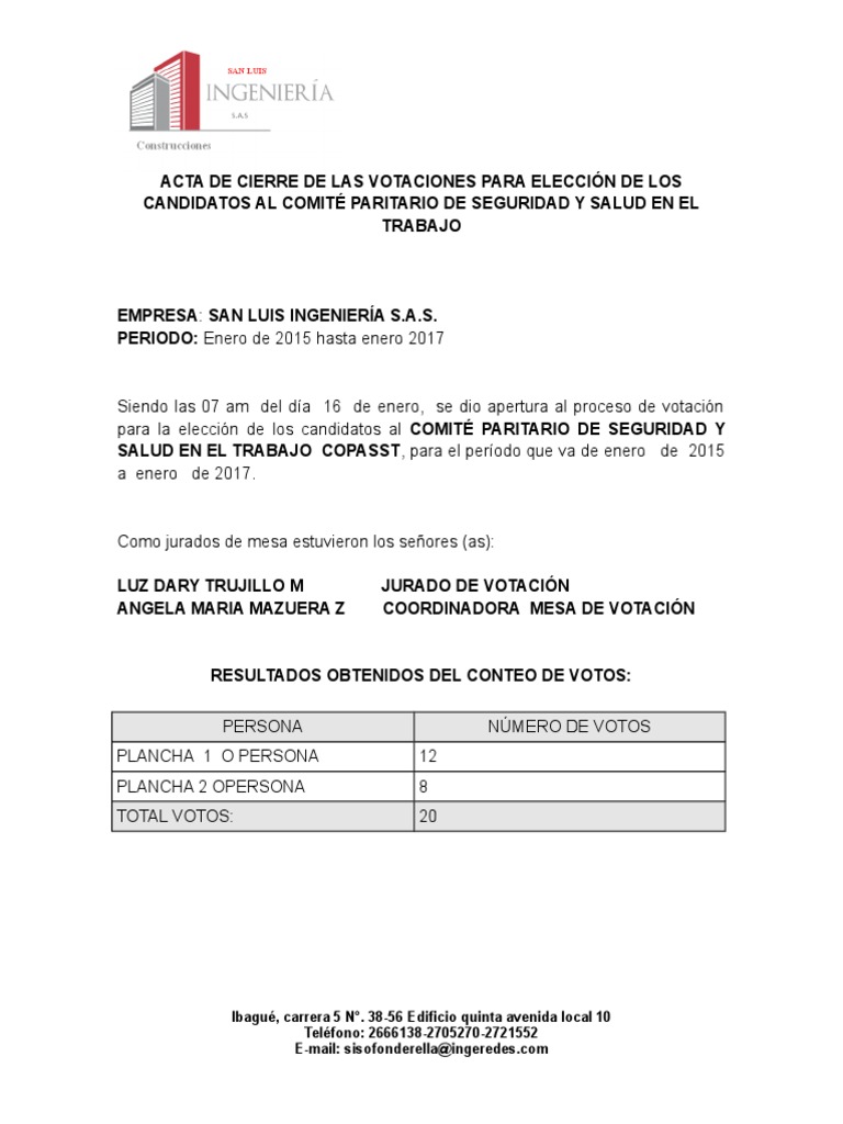 Acta de Cierre de Elecciones COPASST | PDF