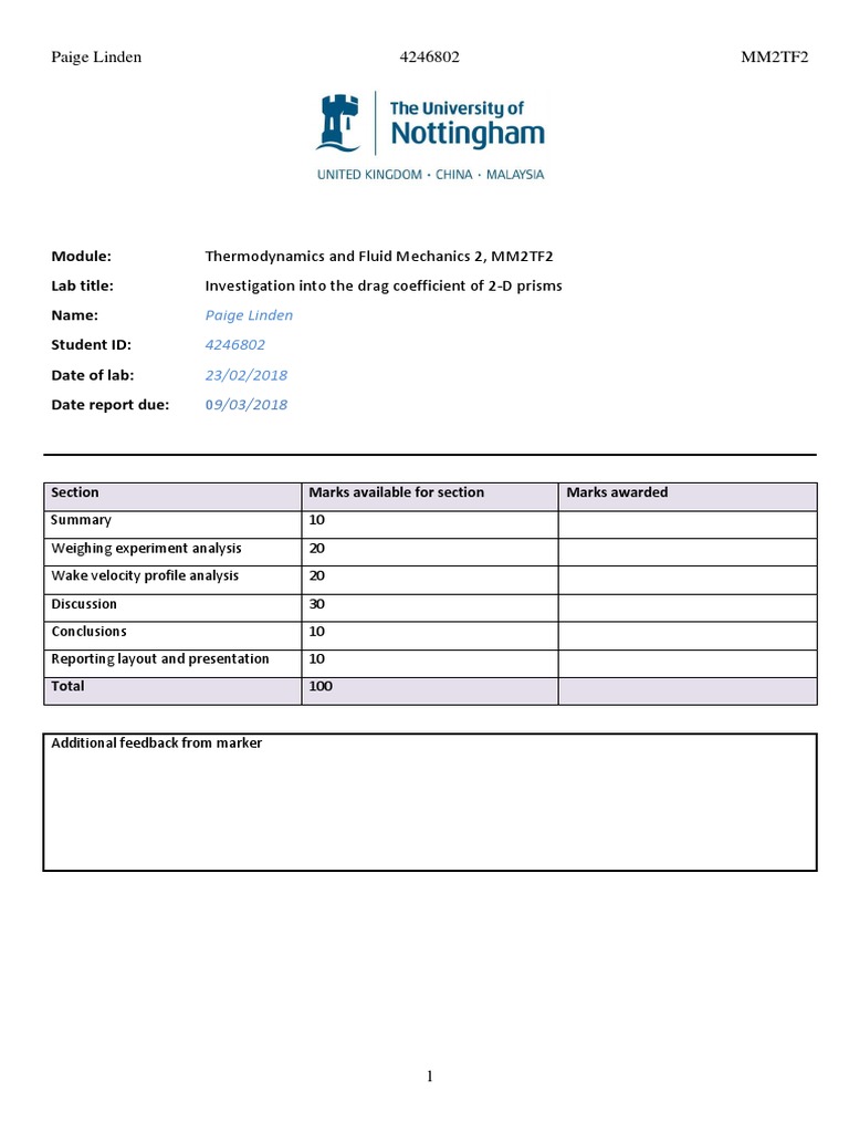 Drag Force Lab 4246802 PDF Reynolds Number Drag (Physics)
