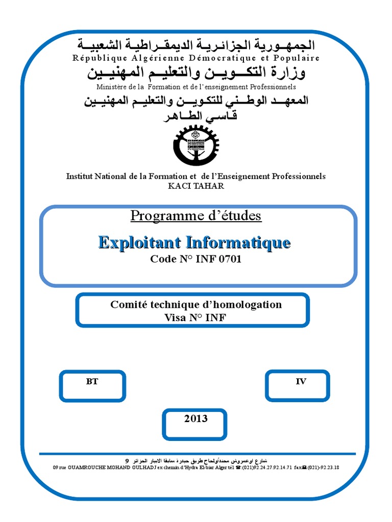Programme de Formation Exploitant Informatique | PDF | Informatique ...