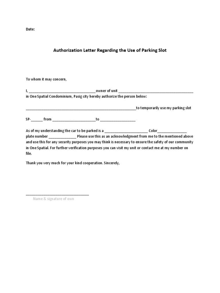 Parking Authorization Letter | PDF