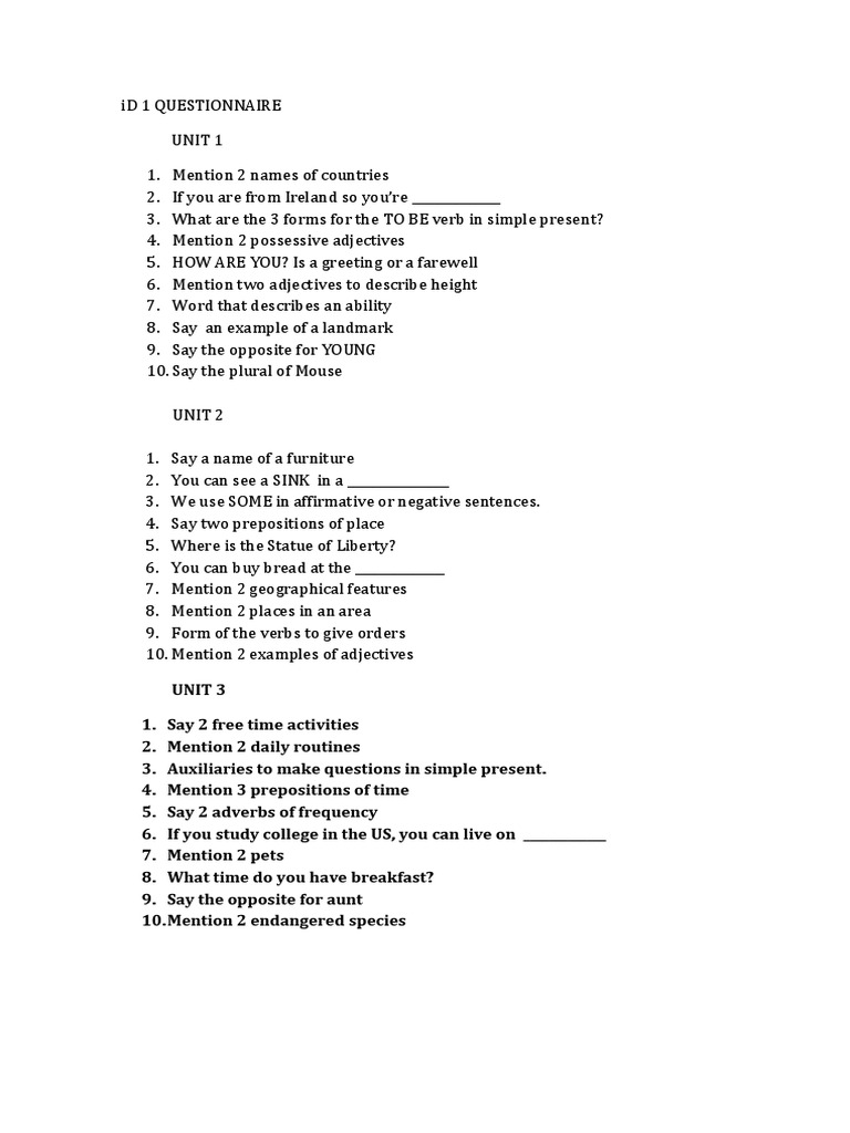 Id 1 and Id 4 Questionnaire Rally PDF Verb Adverb