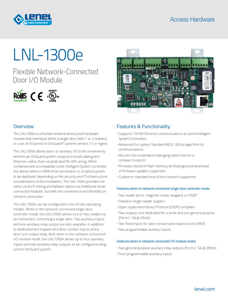 Lenel 1300e Ds | Input/Output | Computer Network