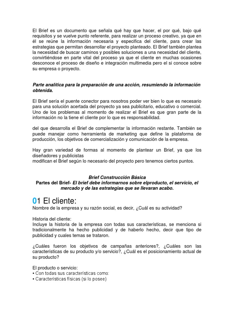 Guía para Elaborar un Brief Efectivo | PDF | Publicidad | Producto ...