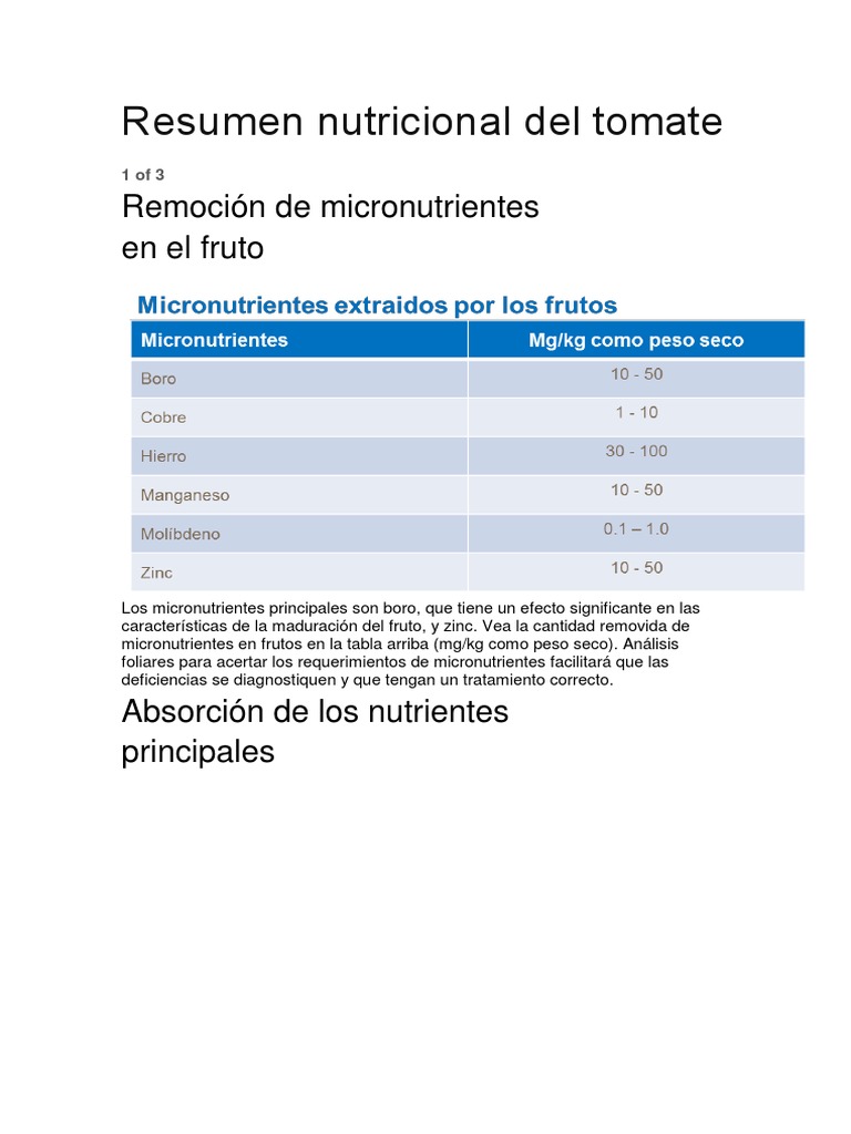 Requerimientos Nutricionales del Tomate | PDF | Calcio | Tomate