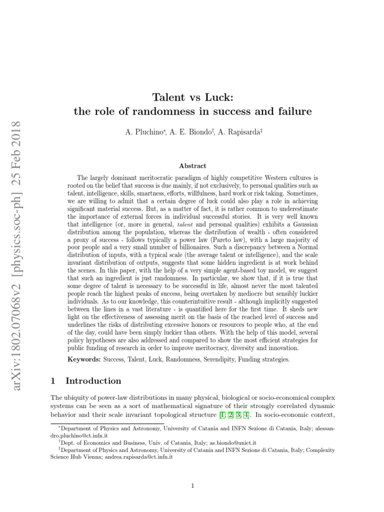 Talent Vs Luck | PDF | Meritocracy | Power Law