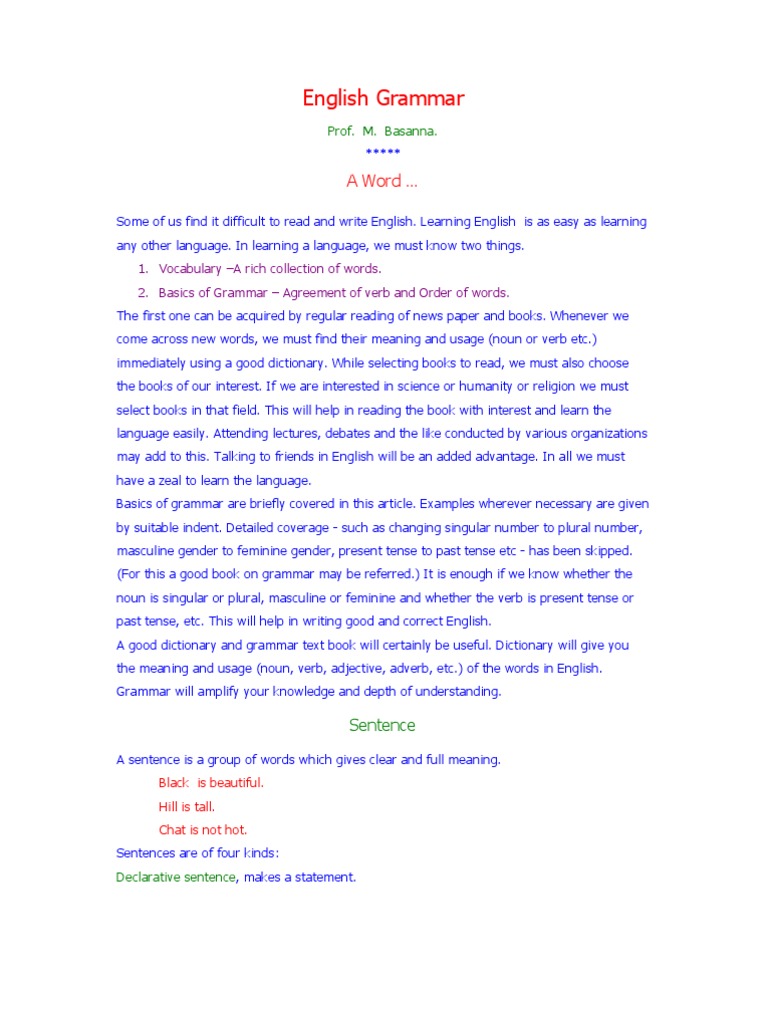 Understanding English Grammar Basics | PDF | Language Arts & Discipline ...