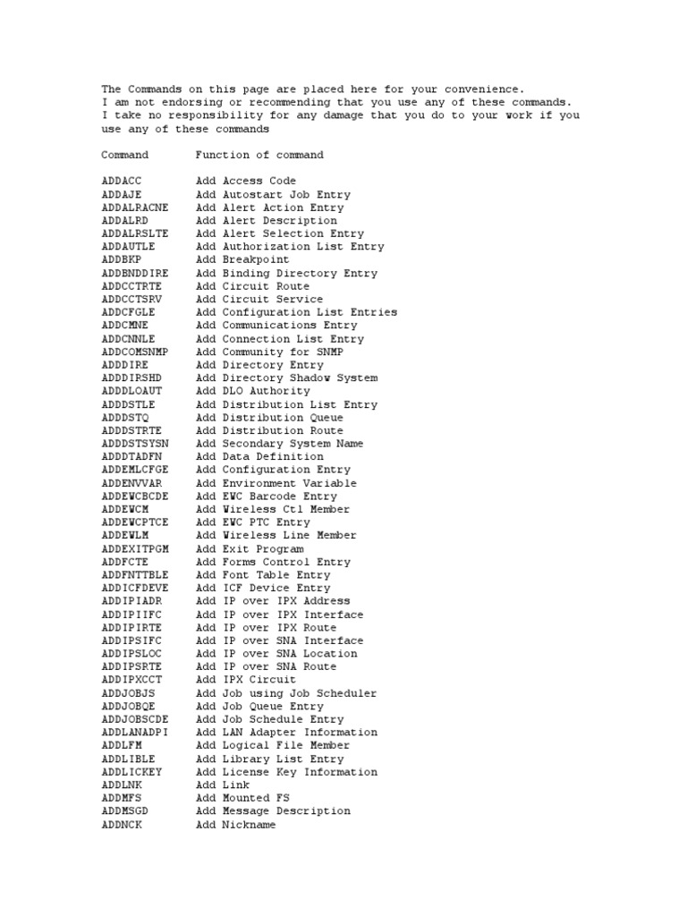 As 400 Commands | PDF | Transmission Control Protocol | Ibm Rpg