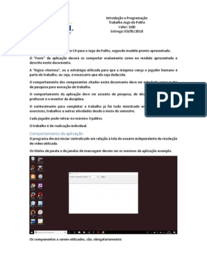 Trabalho - Jogo Do Palito, PDF, C Sharp (linguagem de programação)