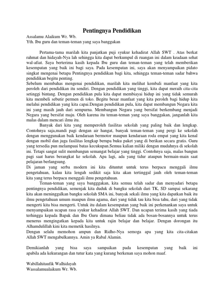 Pidato Pentingnya Pendidikan