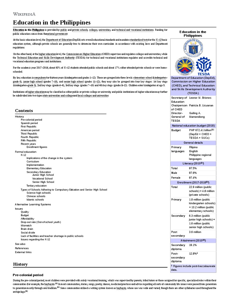 Education in The Philippines | PDF | Primary Education | Schools