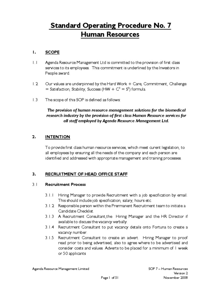 SOP 7: Human Resources Management | PDF | Recruitment | Confidentiality
