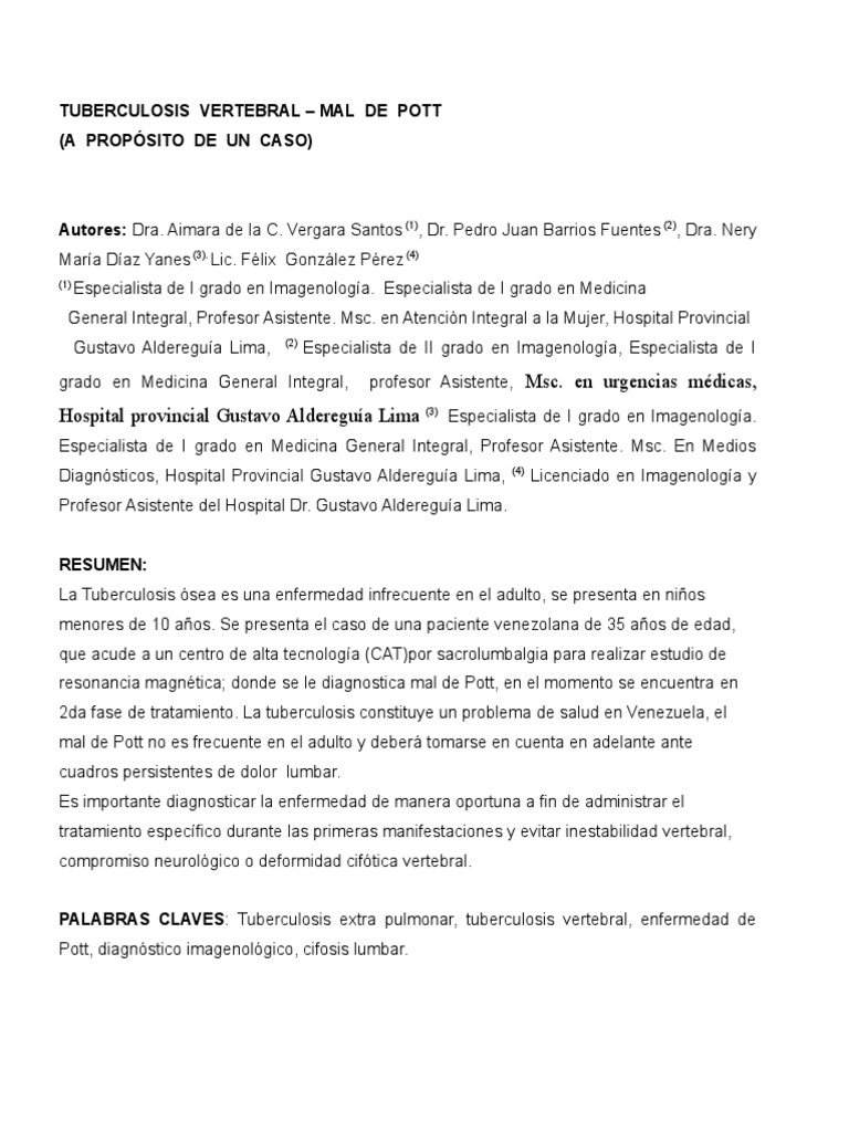 Tuberculosis Vertebral: Mal de Pott | PDF | Vértebra | Ct Scan