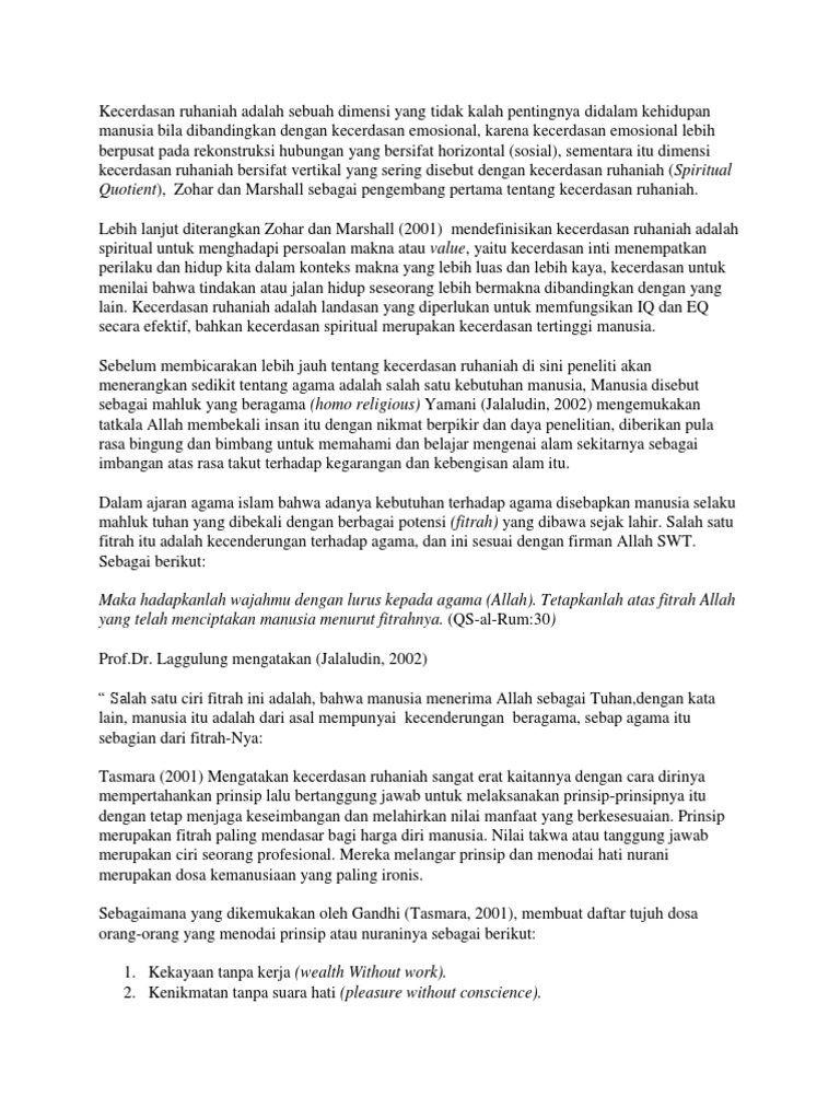 Kecerdasan Ruhaniah Adalah Sebuah Dimensi Yang Tidak Kalah Pentingnya Didalam Kehidupan Manusia Bila Dibandingkan Dengan Kecerdasan Emosional Pdf