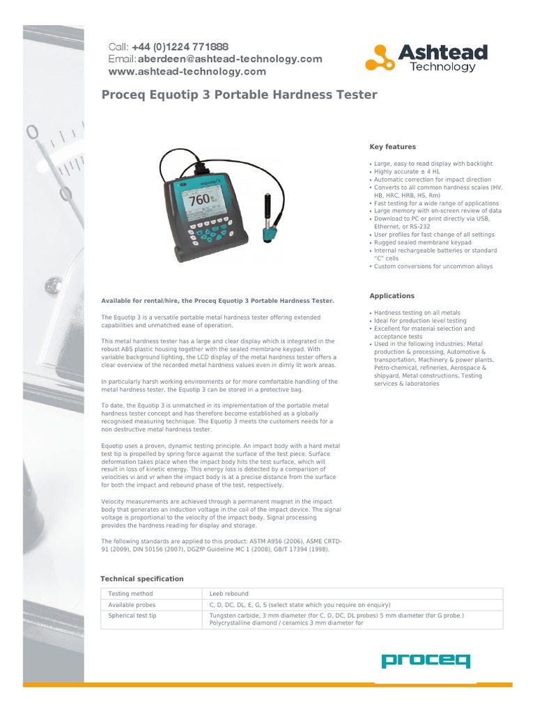 Proceq Equotip 3 Portable Hardness Tester PDF Nature