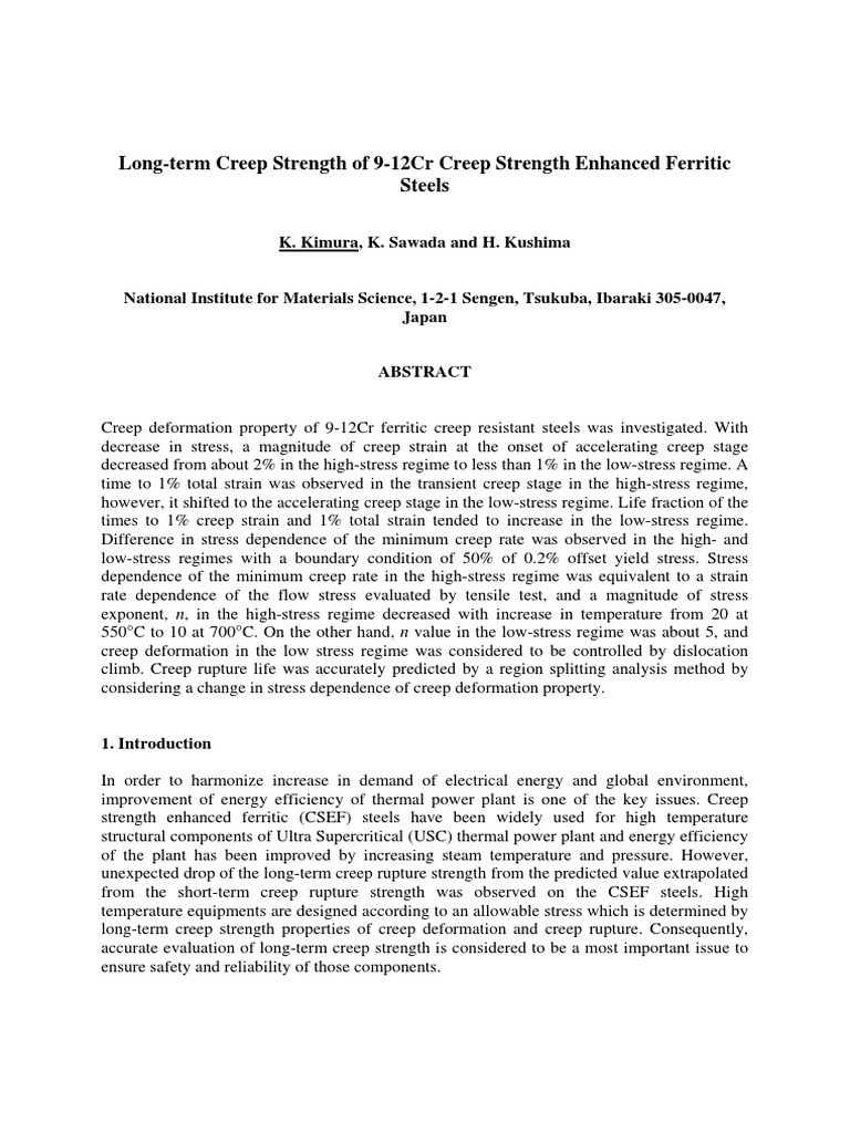 Creep Behavior of 9-12Cr Ferritic Steels | PDF | Creep (Deformation ...