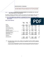 Unaudited Third Quarter and Nine Months Financial Statement For The Period Ended 30 September 2015