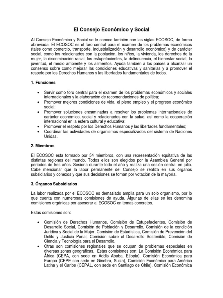 El Consejo Económico y Social | PDF | Naciones Unidas | Relaciones ...