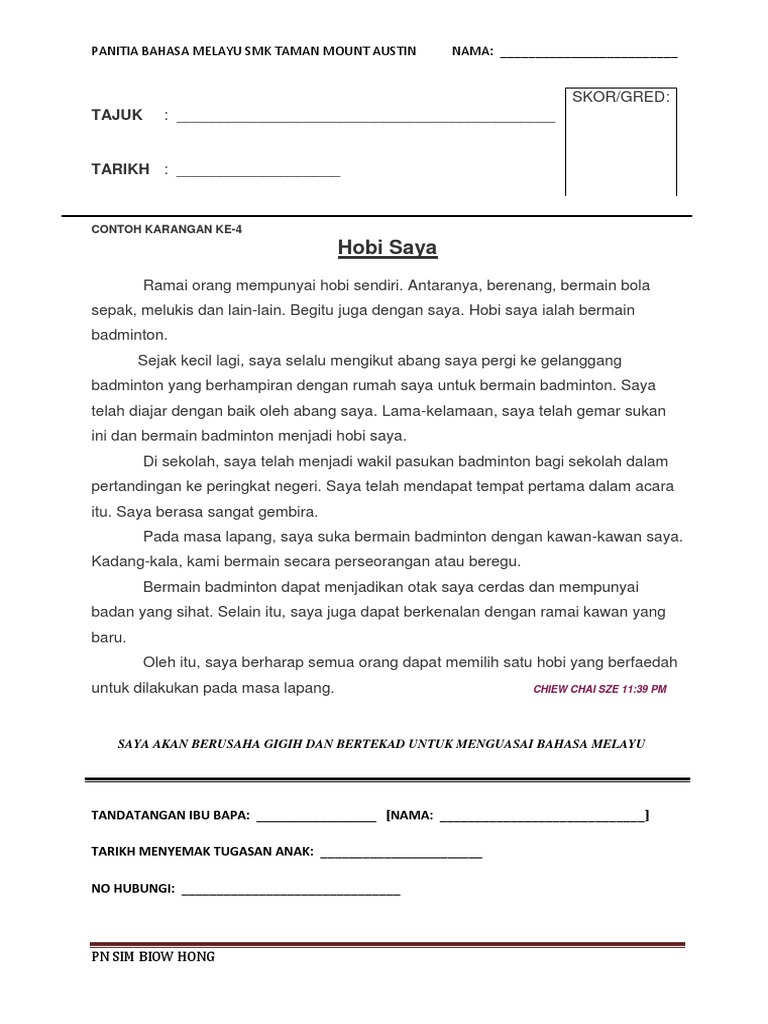 Contoh Karangan Hobi Saya Bermain Badminton