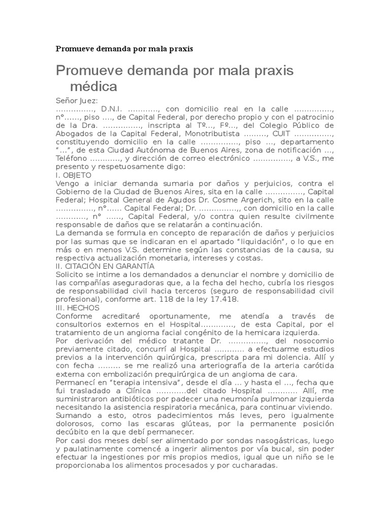 Modelo Denuncia Penal Por Mala Praxis | PDF | Testigo experto | Diagnostico  medico
