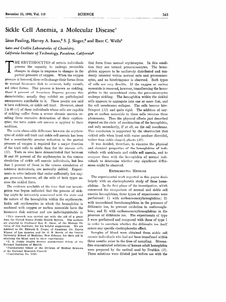 Sickle Cell Anemia: Hemoglobin Study | PDF | Hemoglobin | Red Blood Cell