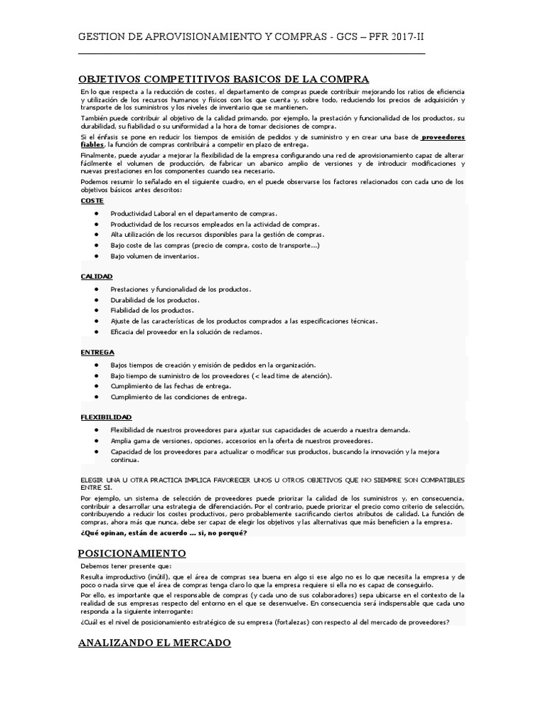 Estrategias de Compras y Aprovisionamiento | PDF | Calidad (comercial ...