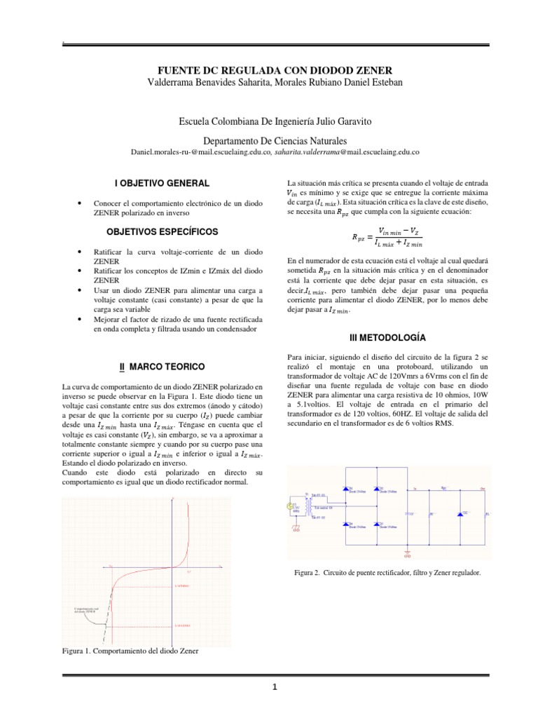 Fuente DC Regulada Con Diodo Zener (VALDERRAMA BENAVIDES SAHARITA ...