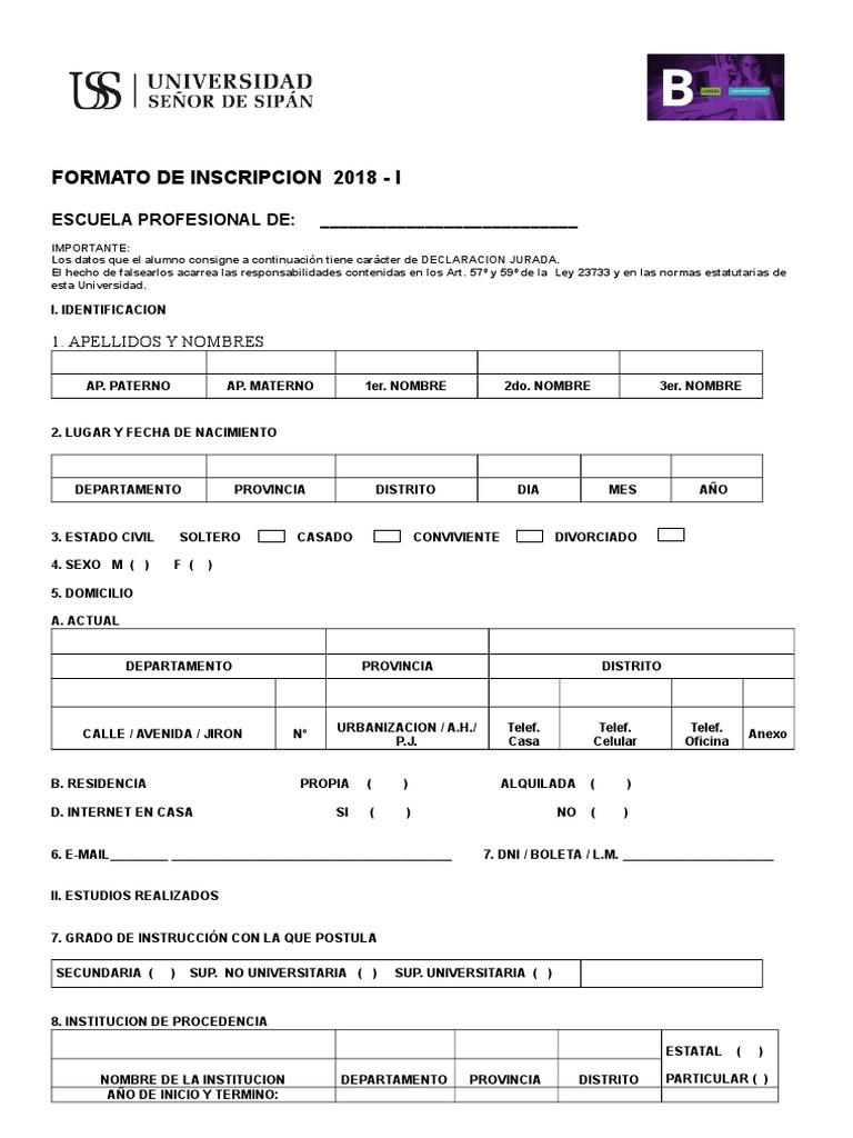 Ficha de Inscripción 2018 Pregrado PDF