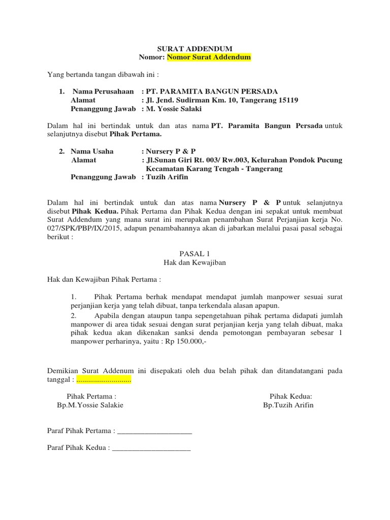 Addendum Denda Kontrak Kerja | PDF