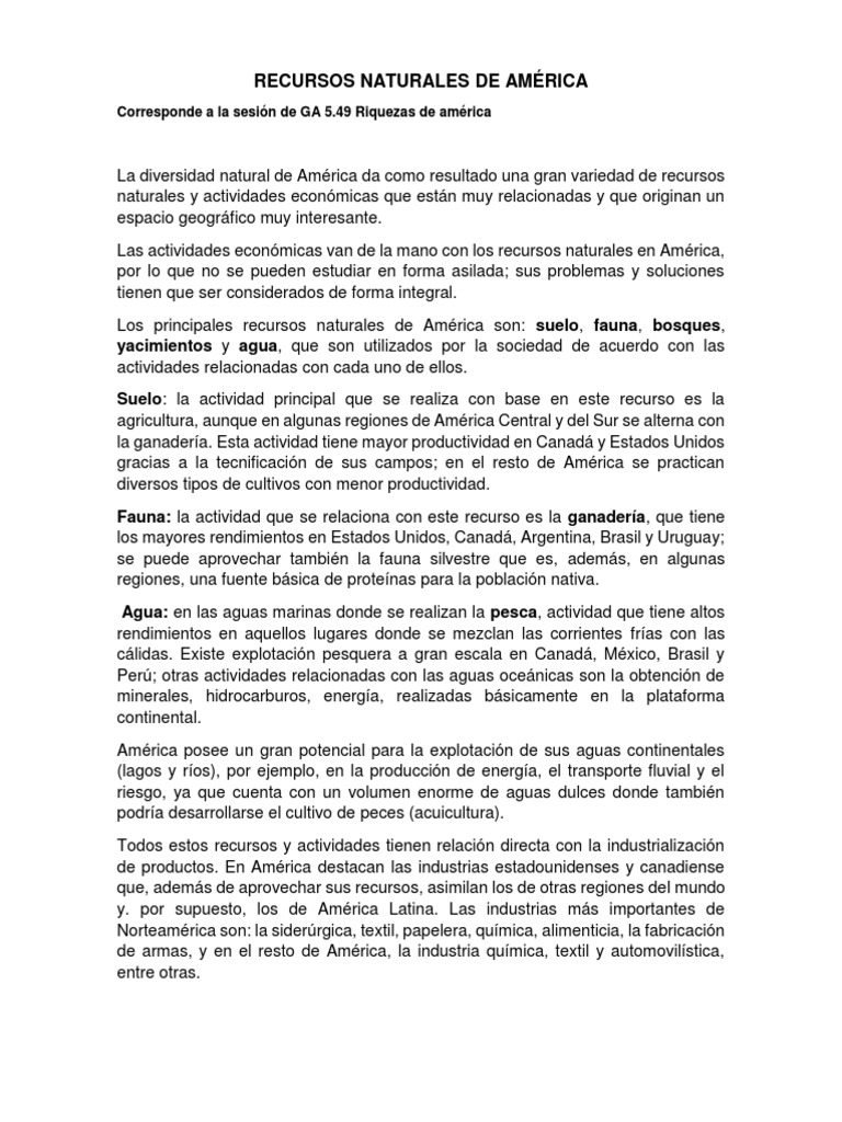 Recursos Naturales de América | PDF | América del Norte | Canadá