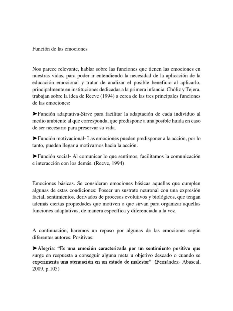 Funciones de las emociones en la infancia | PDF | Las emociones | Felicidad