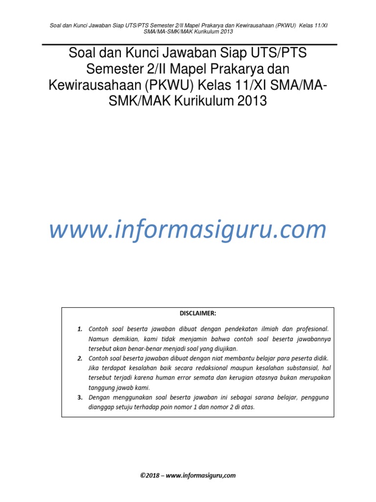 Soal Soal Kwirausahaan Kls 2 Kurikulum 2013