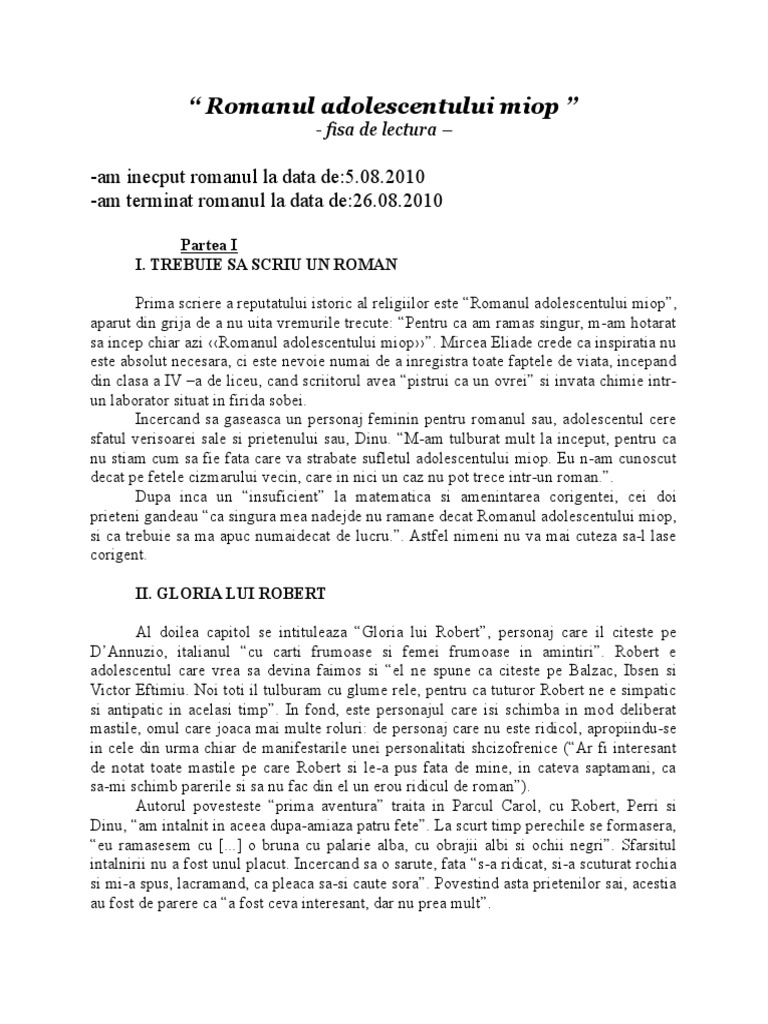 Romanul Adolescentului Miop Fisa De Lectura Romanul Adolescentului Miop - Fisa de Lectura | PDF